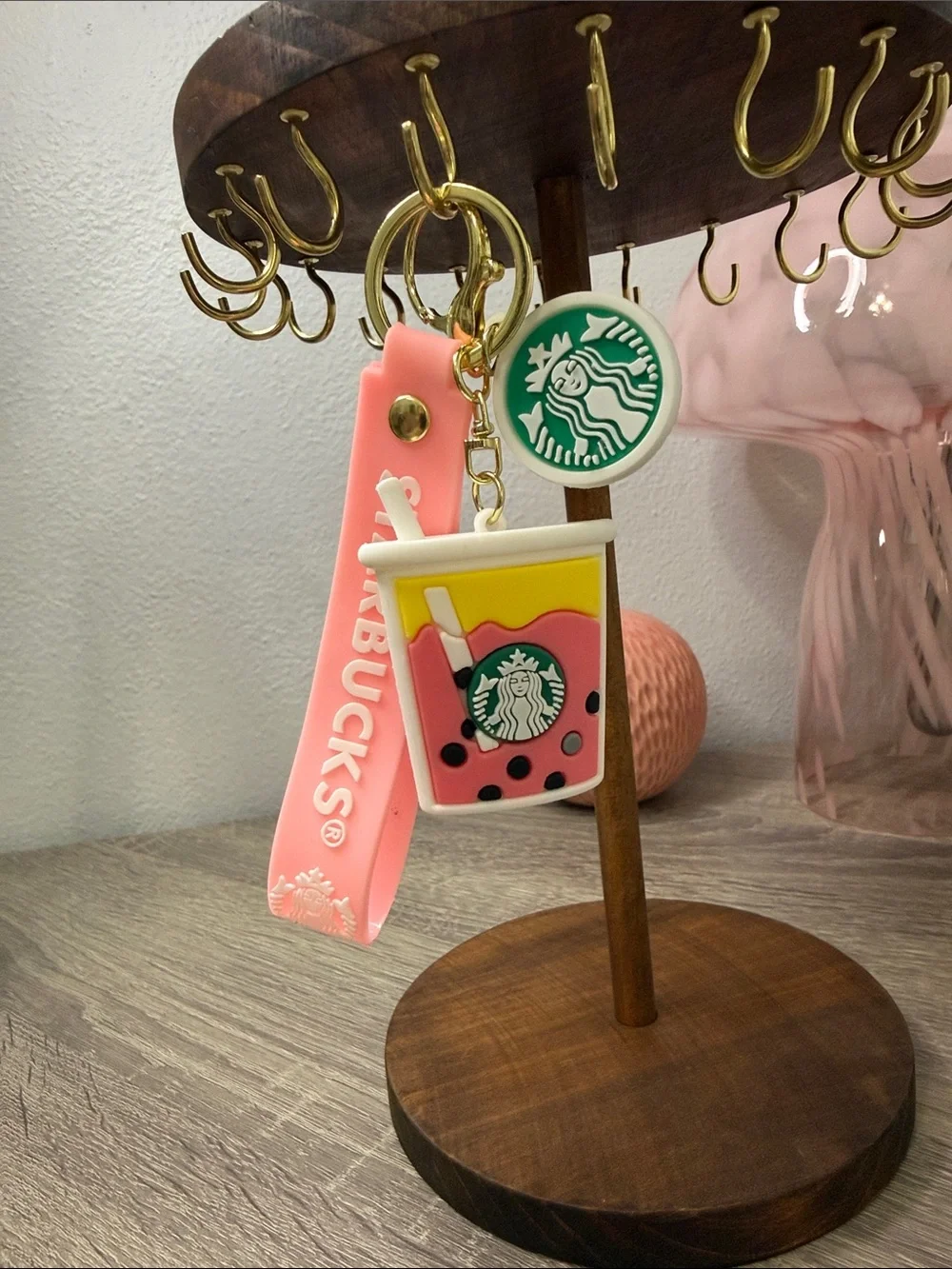 Starbucks Pink & Yellow Boba Cup Keychain